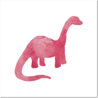 red watercolor brachiosaurus dinosaur Posters and Art